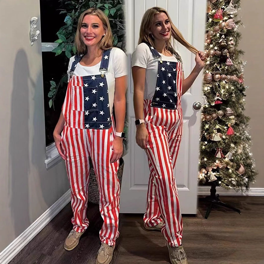 Independent Station Europe and the United States New Cross-border US Independence Day Flag Couple's Bags Workwear Pants, Sizes: S, M, L, XL, XXL, 3XL, 4XL