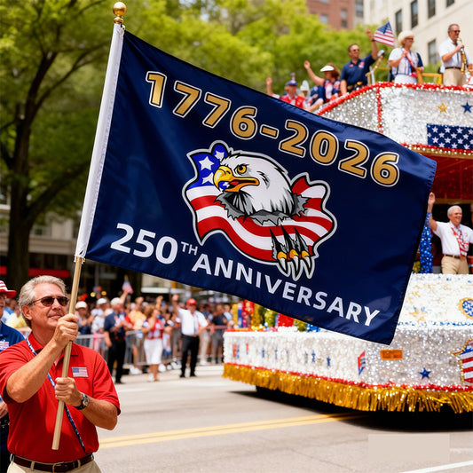 Decorative flag, Sizes:2.95 x 4.92 ft, 1.31 x 1.97 ft, Multiple other anniversary-themed dimensions