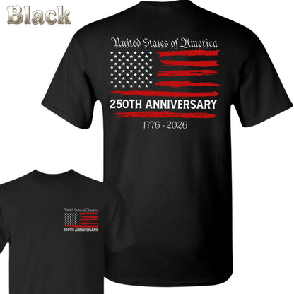 USA 250th Anniversary Cotton T-Shirt, Sizes: S, M, L, XL, XXL, 3XL  Colors: Black, White, Baby Pink, Red, Maroon