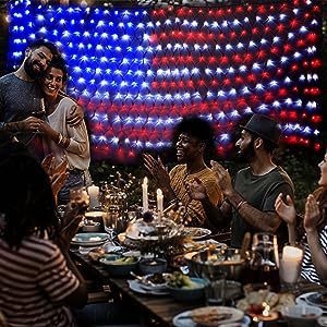 American Flag LED String Lights Decoration. Weather Resistance: IP44 protection rating suitable for outdoor decoration use. 390 LED lights for bright yet economical lighting. 6"6 inches of length