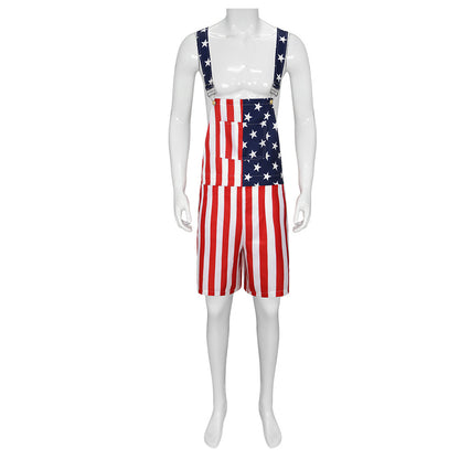 Flag Theme Couple Overalls Pants. Fabric Polyester. Sizes: S, M, L, XL, XXL, XXXL, 4XL