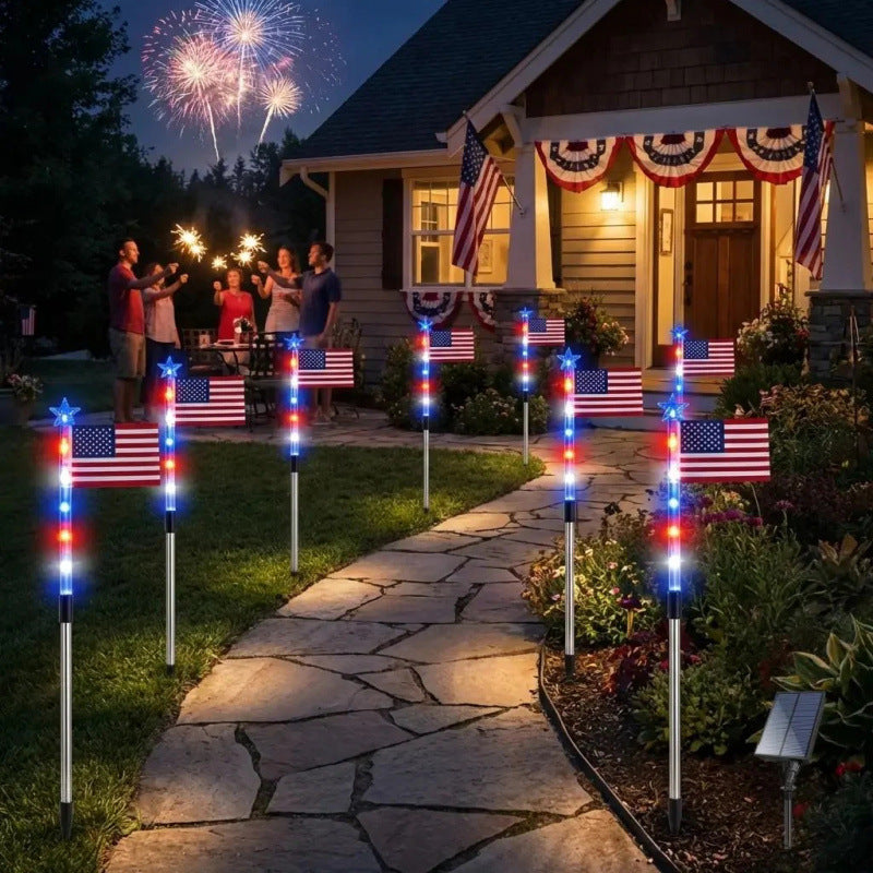Solar Powered Patriotic Flag Light, LED Lights: Energy-efficient LED technology for bright and durable illumination, Total Wire Length: 21.98 ft