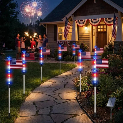 Solar Powered Patriotic Flag Light, LED Lights: Energy-efficient LED technology for bright and durable illumination, Total Wire Length: 21.98 ft