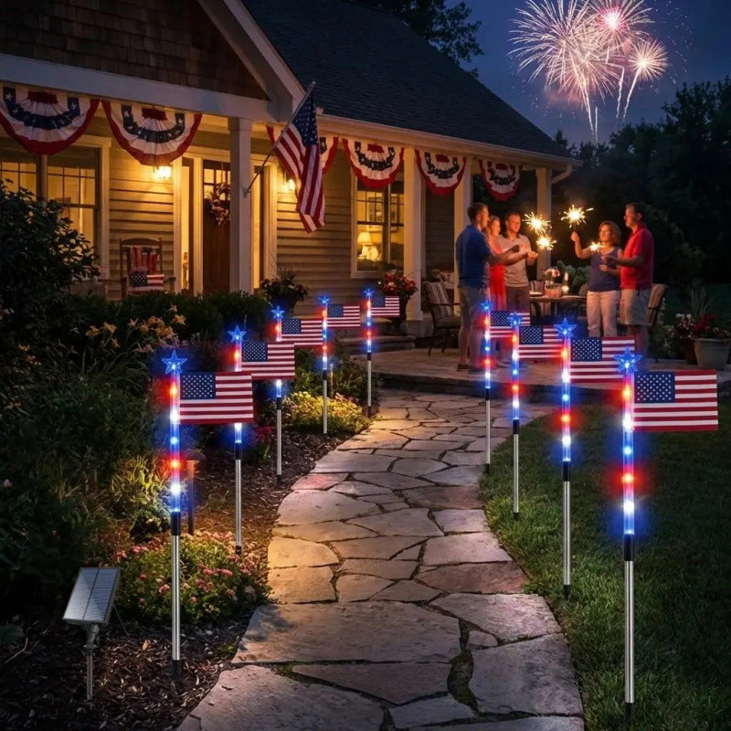 Solar Powered Patriotic Flag Light, LED Lights: Energy-efficient LED technology for bright and durable illumination, Total Wire Length: 21.98 ft