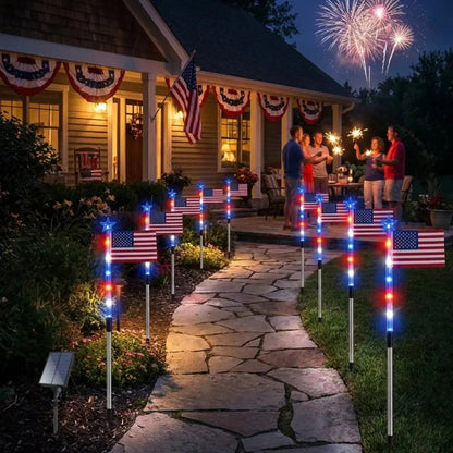 Solar Powered Patriotic Flag Light, LED Lights: Energy-efficient LED technology for bright and durable illumination, Total Wire Length: 21.98 ft