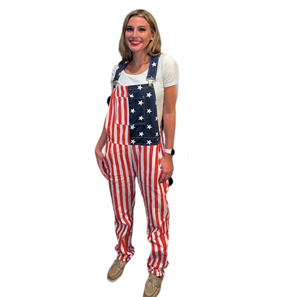 Independent Station Europe and the United States New Cross-border US Independence Day Flag Couple's Bags Workwear Pants, Sizes: S, M, L, XL, XXL, 3XL, 4XL