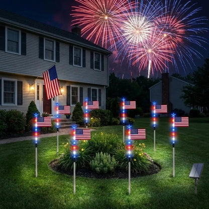 Solar Powered Patriotic Flag Light, LED Lights: Energy-efficient LED technology for bright and durable illumination, Total Wire Length: 21.98 ft