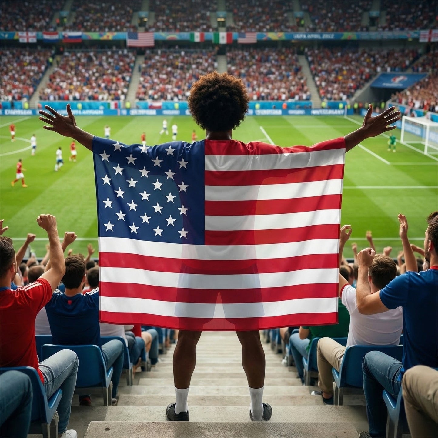 Sleeved USA Flag Cape Cloak for Sports Events, Dimensions: 4.92 ft x 2.95 ft,  Material: Polyester