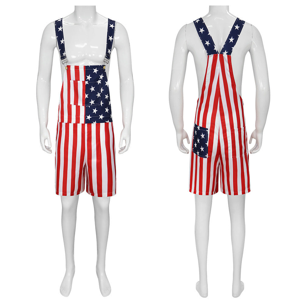 Flag Theme Couple Overalls Pants. Fabric Polyester. Sizes: S, M, L, XL, XXL, XXXL, 4XL