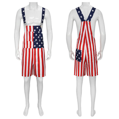 Flag Theme Couple Overalls Pants. Fabric Polyester. Sizes: S, M, L, XL, XXL, XXXL, 4XL