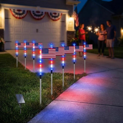 Solar Powered Patriotic Flag Light, LED Lights: Energy-efficient LED technology for bright and durable illumination, Total Wire Length: 21.98 ft