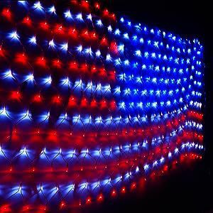 American Flag LED String Lights Decoration. Weather Resistance: IP44 protection rating suitable for outdoor decoration use. 390 LED lights for bright yet economical lighting. 6"6 inches of length