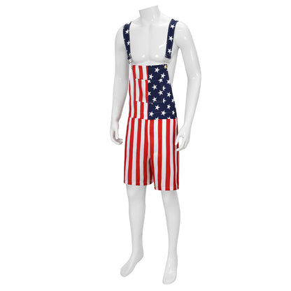 Flag Theme Couple Overalls Pants. Fabric Polyester. Sizes: S, M, L, XL, XXL, XXXL, 4XL
