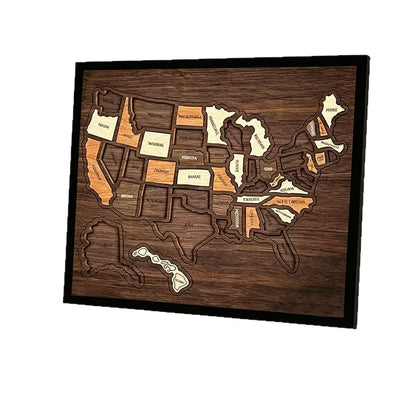 Wooden USA Map Puzzle Decor, Dimensions: With base: 11.81 x 0.28 x 9.69 in Without base: 11.73 x 0.28 x 9.69 in Weight: With base: 7.65 oz Without base: 7.05 oz