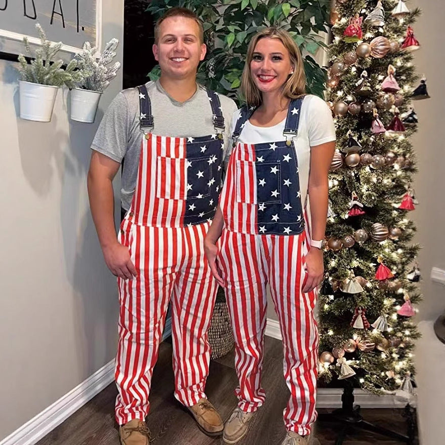 Independent Station Europe and the United States New Cross-border US Independence Day Flag Couple's Bags Workwear Pants, Sizes: S, M, L, XL, XXL, 3XL, 4XL