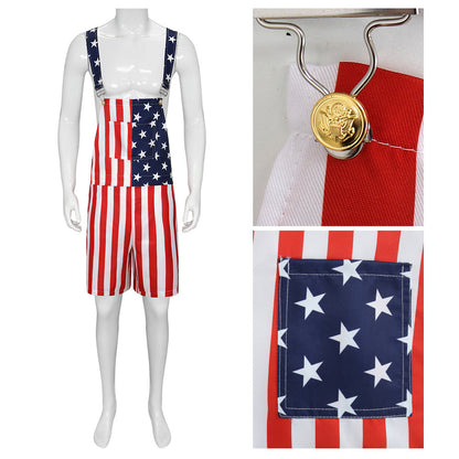 Flag Theme Couple Overalls Pants. Fabric Polyester. Sizes: S, M, L, XL, XXL, XXXL, 4XL