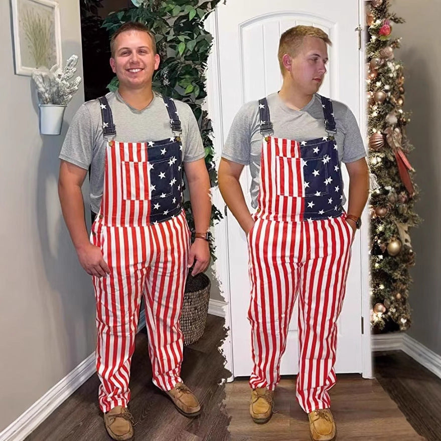 Independent Station Europe and the United States New Cross-border US Independence Day Flag Couple's Bags Workwear Pants, Sizes: S, M, L, XL, XXL, 3XL, 4XL