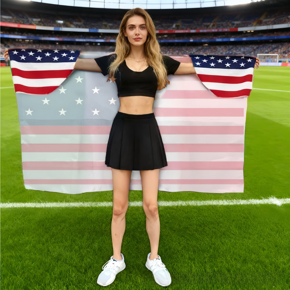 Sleeved USA Flag Cape Cloak for Sports Events, Dimensions: 4.92 ft x 2.95 ft,  Material: Polyester