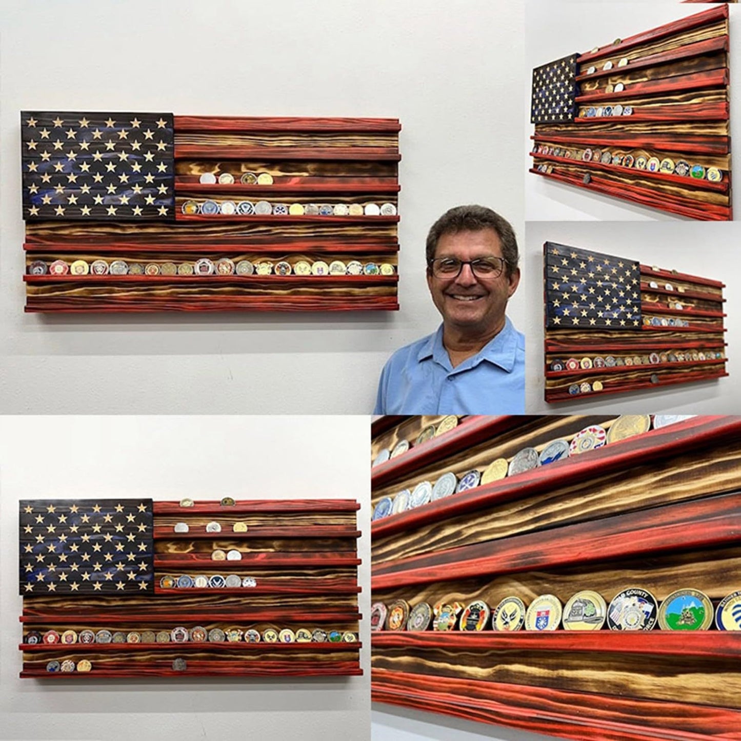 Wooden American Flag Display Ornament 16.54 x 11.81 x 0.39 in