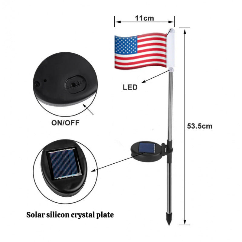 Solar Powered Patriotic Flag Light, LED Lights: Energy-efficient LED technology for bright and durable illumination, Total Wire Length: 21.98 ft